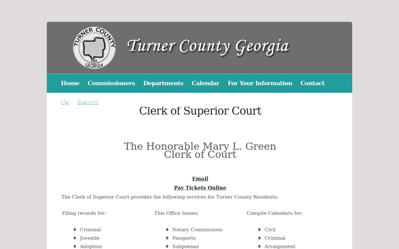 Turner County criminal court cases clerk services page