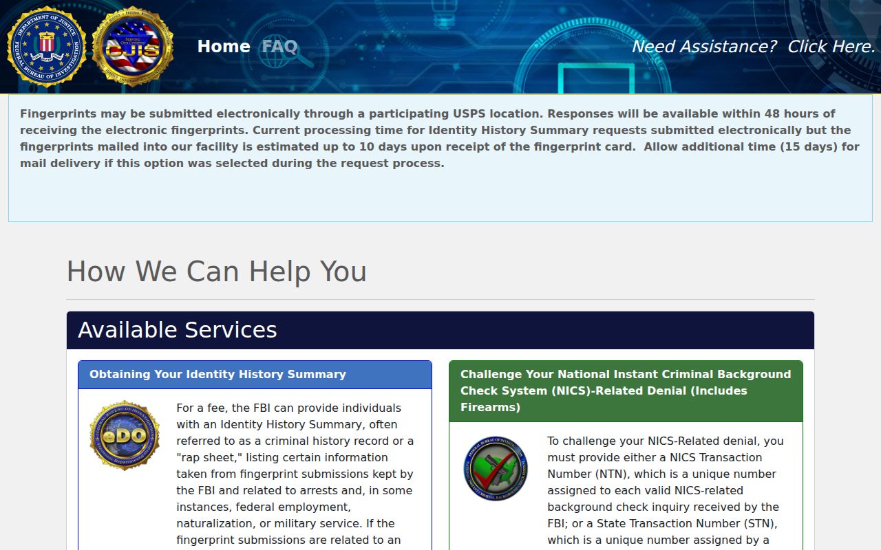 Sycamore criminal history FBI electronic request portal